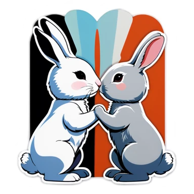 Black rabbit and white rabbit touching noses sticker