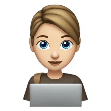 front-view-of-young-white-tan-woman-blue-eyes-brunette-pony-tail-using-a-laptop sticker