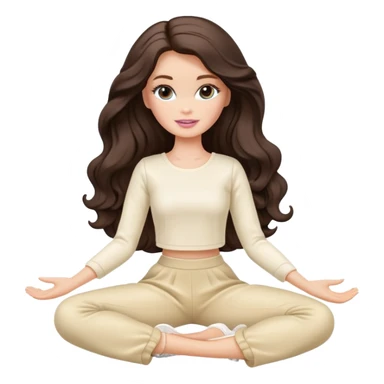 A white Barbie girl with long dark brown wave hair in a cream clothes Sitting on the splits sticker