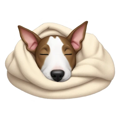 bull terrier sleeping cozy with blanket  sticker