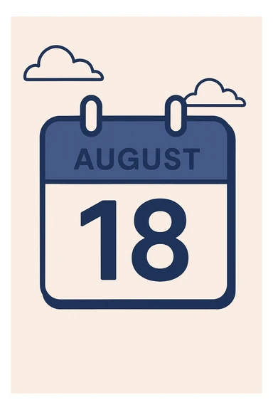 minimalist calendar block, date August 18, clean design sticker