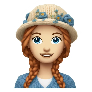 beautiful finnish auburn hair woman with blue eyes knitting floral hat sticker