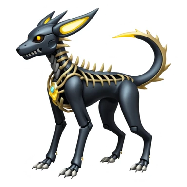 futuristic Skeleton-Cyborg-Manectric-Electrike-Houndoom-Umbreon-Marowak-Draco-Fakémon-hybrid-creature (full body), 4 legs sticker