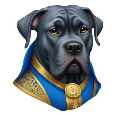 Blue Cane Corso in a blue and gold colored as a clergyman with monogrammed J on his cloak. sticker