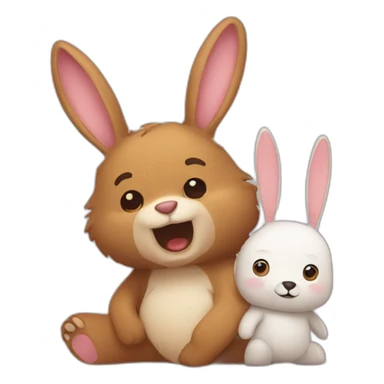 bunny hiding behind a bear sticker