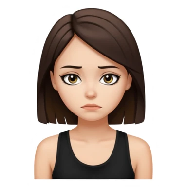 a fair girl with straight brunette hair, black tank top, eyeliner on. Looking sad sticker