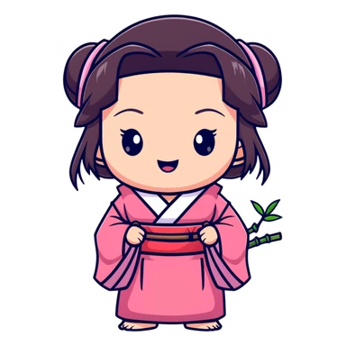 chibi Nezuko with pink kimono and bamboo muzzle in her mouth sticker