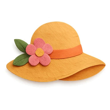 floral women's sun hat, paper-craft style illustration sticker