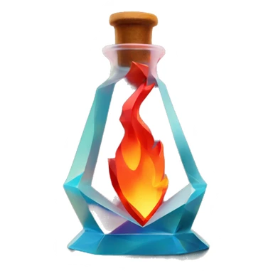 flame in a bottle sculpture symbolizing Sagittarius with a geometric, faceted design. The symbol is standing upright with angular and disney features. The vibrant red flame colors highlights the sharp edges and planes. sticker