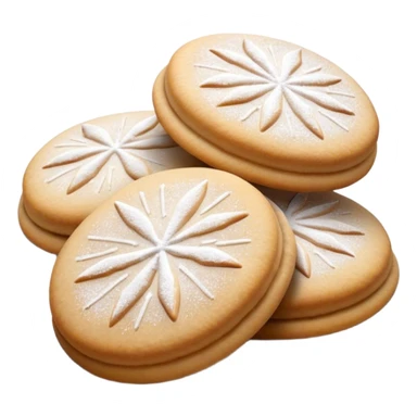Ma'amoul Cinematic Realistic Ma'amoul Dessert Emoji, depicted as one or two delicate, date-filled cookies lightly dusted with powdered sugar, rendered with intricate textures and warm, inviting lighting. sticker