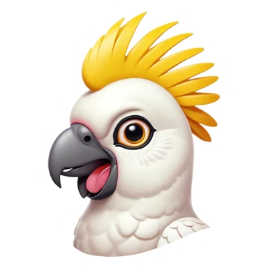 Cinematic Comical Cockatoo Portrait Emoji, Head tilted dramatically with an exaggeratedly shocked expression, featuring a striking, crest-adorned head with wide, comically expressive eyes full of playful disbelief and a vibrant, animated beak, Simplified yet hilariously expressive features, highly detailed, glowing with a slightly sassy tropical glow, high shine, dramatic yet playful, stylized with an air of cheeky avian mischief, soft glowing outline, capturing the essence of a meme-worthy cockatoo that looks ready to squawk its way into viral fame! sticker