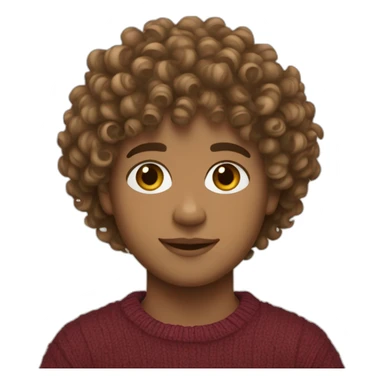 Boy with curls from Venezuela, semi-light brown curly hair. Wearing a sweater with fringes of 3 aesthetically pleasing colors. sticker