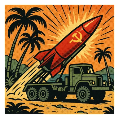 Soviet missile launcher with a missile on board located on a tropical island sticker
