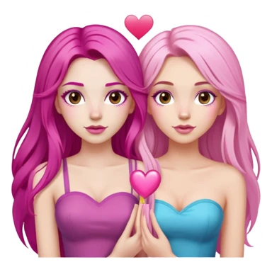 gorgeous pale girl with long magenta pink hair latina makeup next to a gorgeous girl with blonde hair brown eyes and a light pink heart above them both wearing tube tops sticker