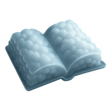 thick open book made entirely of small, very bright white fluffy convex clouds, matte glass style, no background sticker