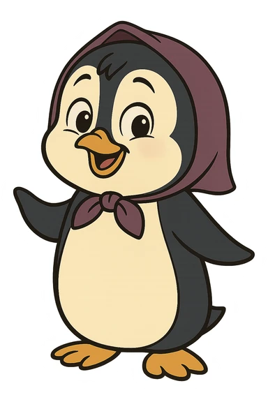 penguin character inspired by Masha and the Bear, smiling sticker