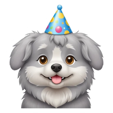 Grey dog wearing birthday hat   sticker