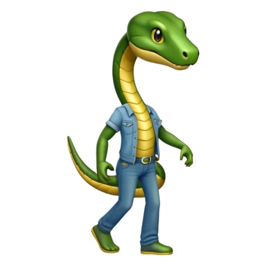 anthropomorphised snake wearing jeans and a t-shirt, walking upright sticker