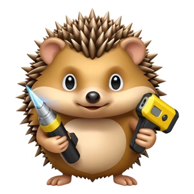Hedgehog holding a taser sticker