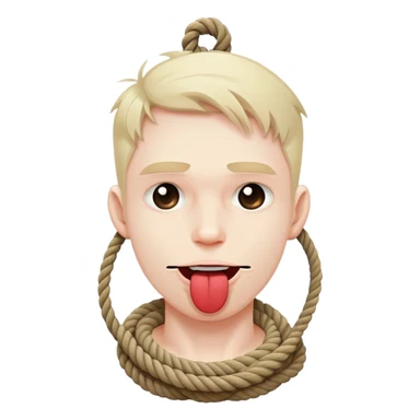 A man with a rope tied by his neck, x mark eyes and the tong is out sticker