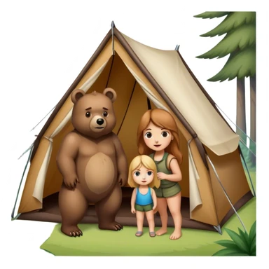 bear outside of tent with two white girls inside of it sticker