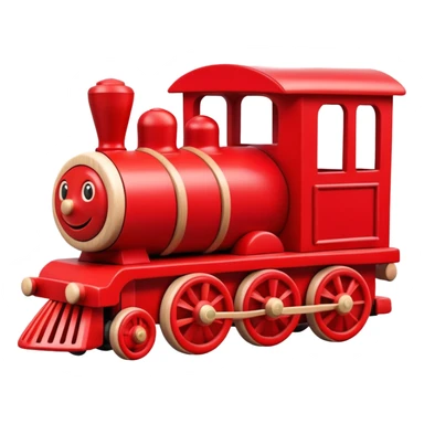 A cute wooden toy train with a cheerful face and rosy cheeks sticker