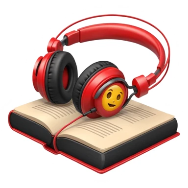 Red headphones laying on a closed red book emoji sticker