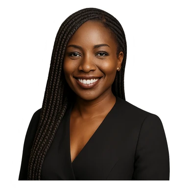 a Nigerian Black woman smiling with braided hair, elegant, warm expression, clear background sticker