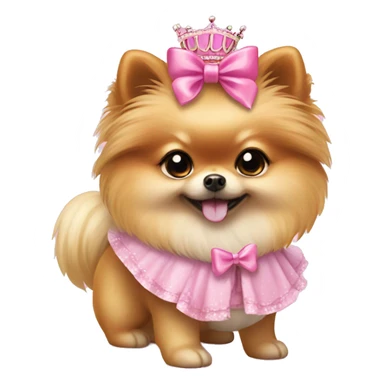 Pomeranian dog with pink bow and cute princess outfit  sticker