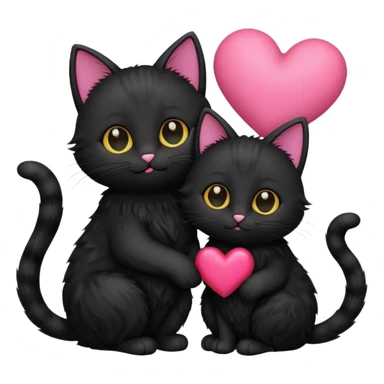 cute two black cats love, pink heart sticker