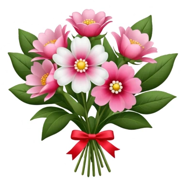 One pink flower and one white flower in transparent bouquet with red band  sticker