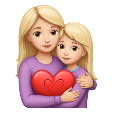 Mamma och dotter som kramas och ett hjärta sticker