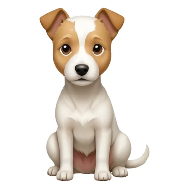 a full body facing front on of a buff white parson russell terrier looking dog the size of a kelpie with light brown long ears resting on its face and a light brown patch above one eye and a large snout. the rest of the dog is completely white.  sticker