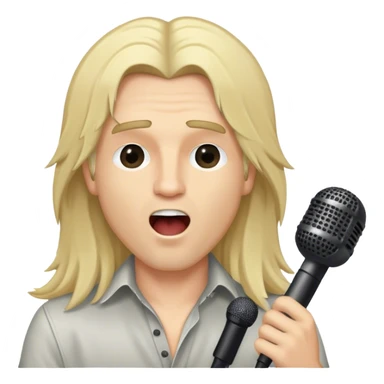 close up head of a male blond rock singer with long hair singing into microphone sticker