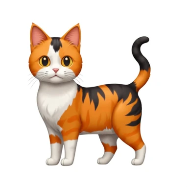 three colour calico cat, 2 point perspective, standing, simple sticker