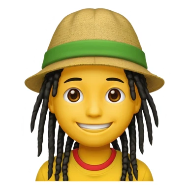 Yellow smile emoji with black dreads and a hat with yellow at the top red in the middle and green at the bottom sticker