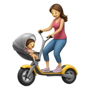 Un maman qui fait de la trottinette avec son bébé  sticker