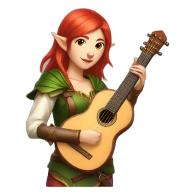 Baldurs gate 3 portrait of female elf bard with red hair playing a lute sticker