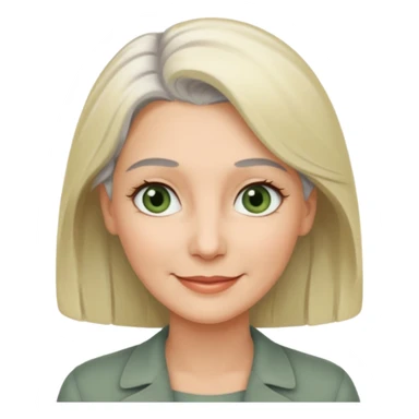 a woman in her late 40s and has greyish greenish eyes and blonde and grey hair sticker