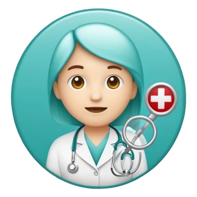 Emoji-style icon representing disease detection using a medical cross, scan frame, and health signal. Clean, friendly, rounded design, clear at small sizes, teal and white accents, no text, transparent background. sticker