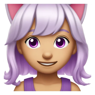 Cute girl with white hair, cat ears and pink inner hair and purple eyes smiling into the camera sticker