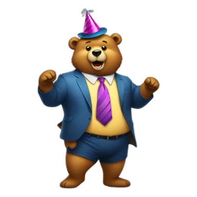 Fat bear dancing in a party hat and tie sticker