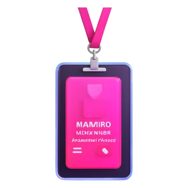 ID badge, transparent glass with bright pink gradient from #FF335F to #FF99AA, highlights and reflections, minimalistic sticker