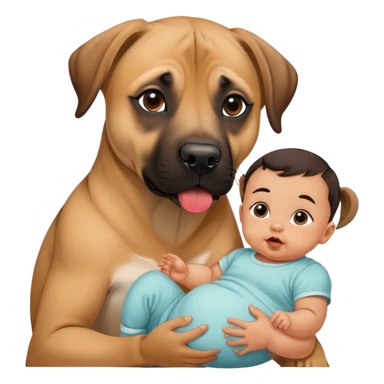 Black mouth cur dog next to a baby with dark hair sticker