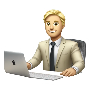 male ,Desk with macbook and pcb, european blond with classs sticker