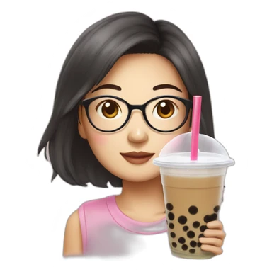 Asian girl with glasses bubble tea sticker