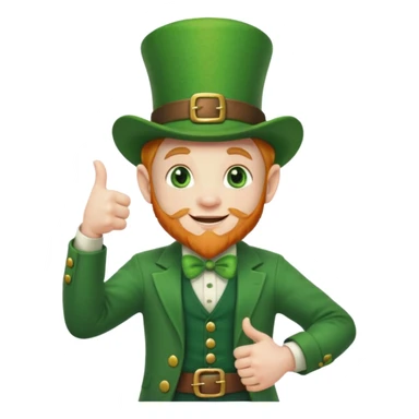 leprechaun looking up, and giving a thumbs up. on his left hand, he is holding his waist sticker