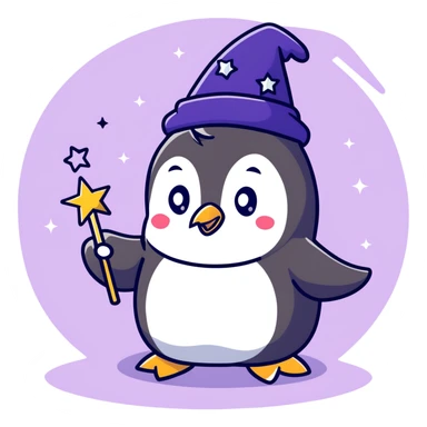A cute penguin wizard casting a spell with stars and sparkles sticker