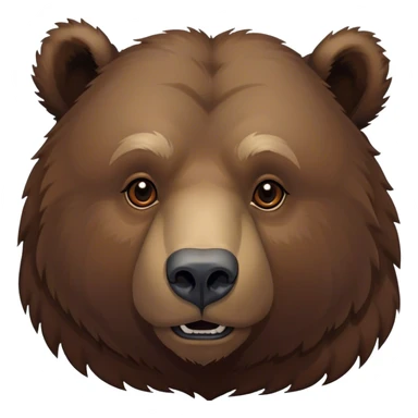 Cinematic Noble Grizzly Bear Portrait Emoji, Poised and regal, with a massive, powerful build and a thick, rugged deep brown fur, piercing deep-set soulful eyes, Simplified yet sharp and sophisticated features, highly detailed, glowing with a soft, dignified glow, high shine, intelligent and formidable, stylized with an air of untamed wilderness, focused and attentive, soft glowing outline, capturing the essence of a watchful and commanding guardian, so majestic it feels as though it could lumber out of the screen with effortless authority! sticker