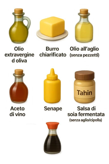 emoji stile iphone 3d di questi elementi che fluttuano in aria sparsi casualmente:

Olio extravergine d’oliva, burro chiarificato
Olio all’aglio (senza pezzetti)
Aceto di vino, aceto di riso, senape, tahin
Salsa di soia fermentata (senza aglio/cipolla)


 che fluttuano sparse casualmente in aria, le etichette dei prodotti scrivile in italiano, iperealistico 4k sticker